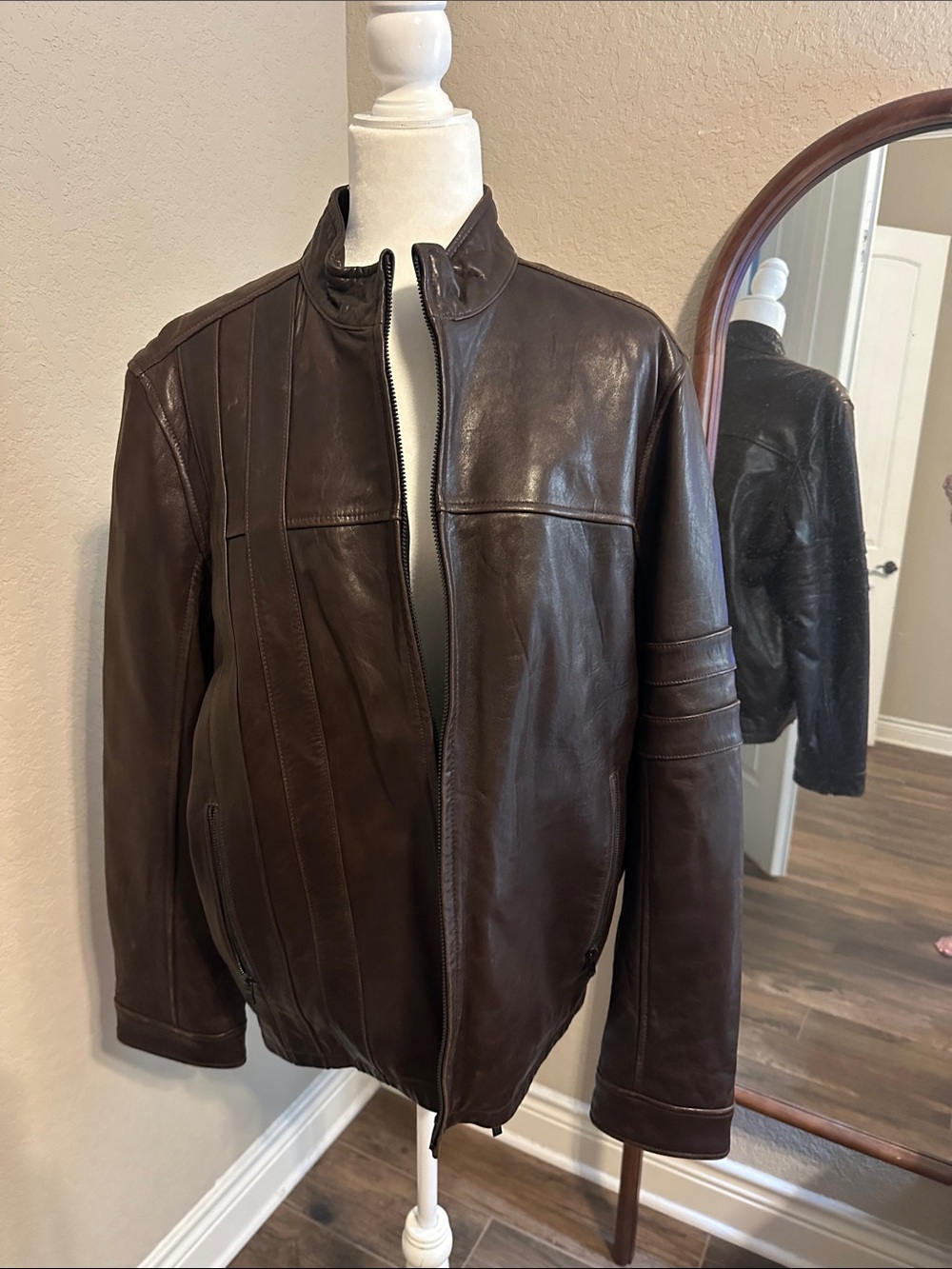 Kenneth Cole Reaction Dark Brown Leather Bomber Jacket